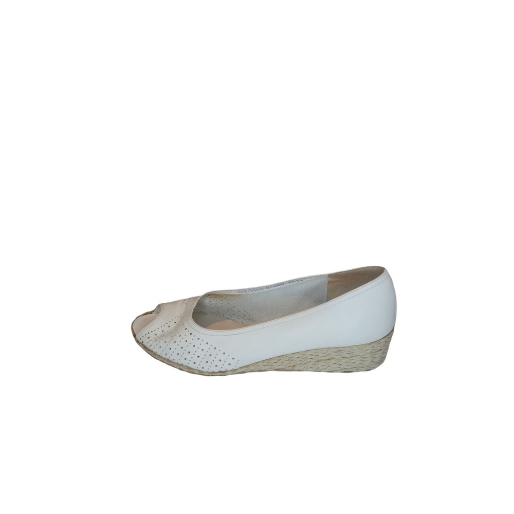 Vintage Salvatore Ferragamo White Leather Wedge Sandals Women Sz 8.5 N Open Toe
